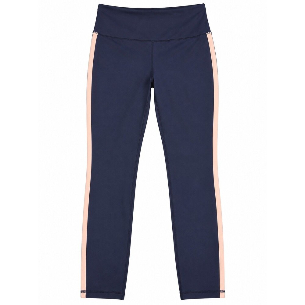 Athleta Ultra High Rise Elevation Tight Navy Pink Side Stripe Leggings Size L
